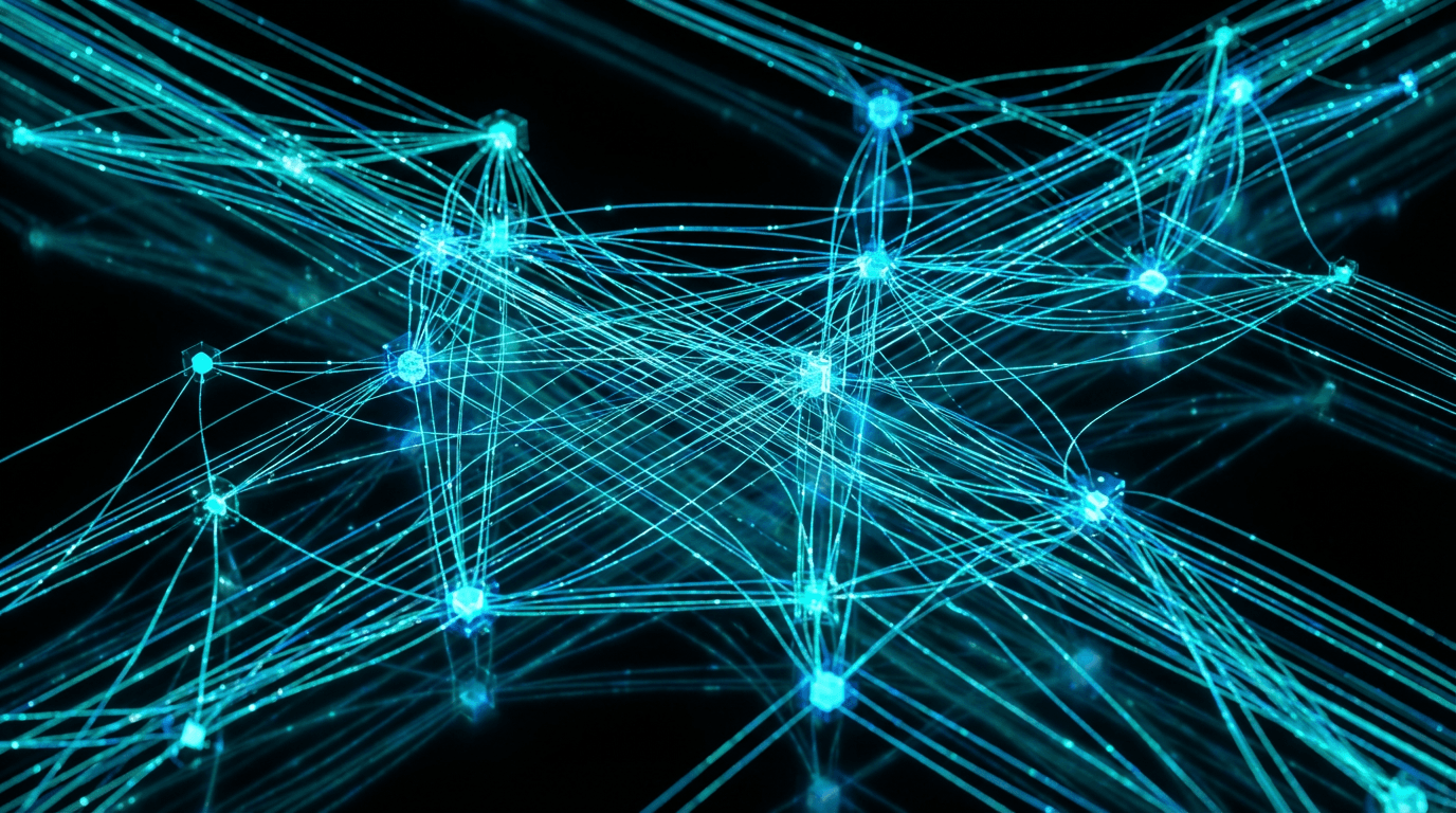 Abstract data network visualization with blue and silver accents