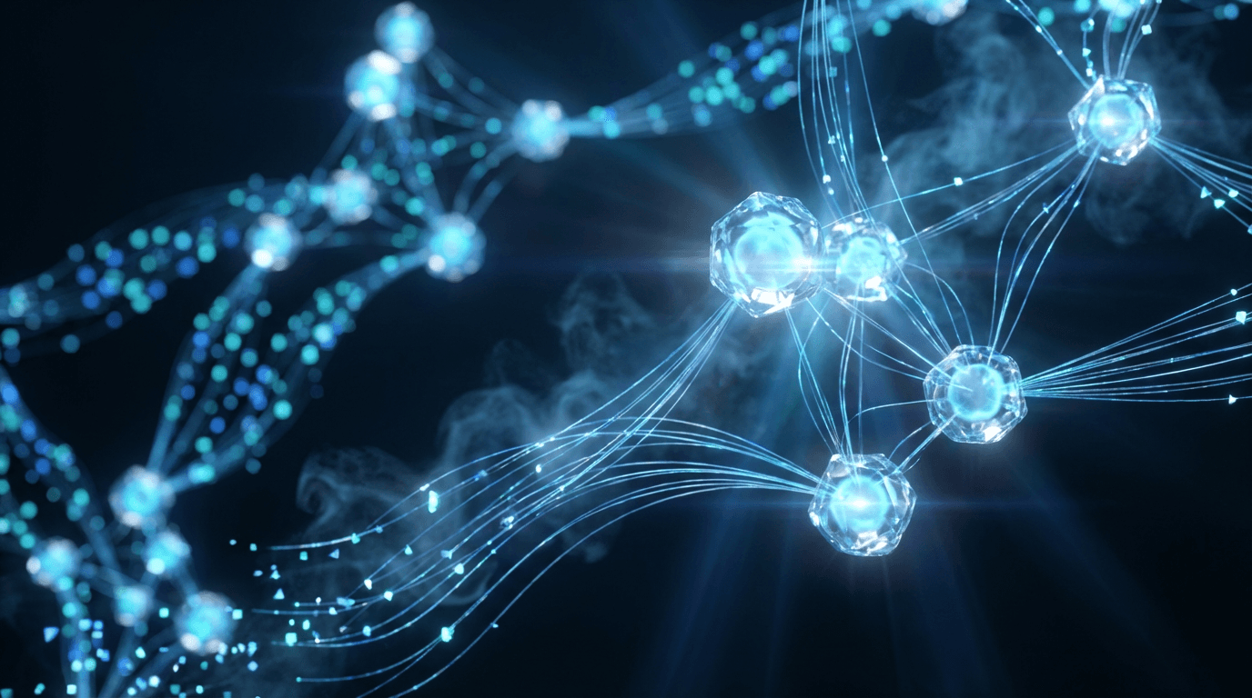 Futuristic digital interface showing autonomous research engine and data intelligence visualization