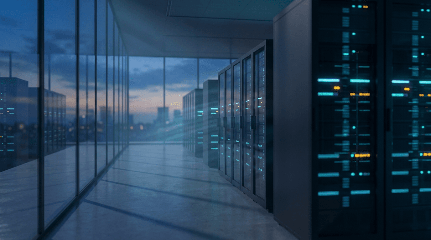 Enterprise data infrastructure with blue accent lighting